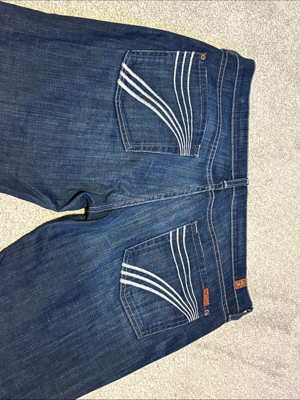 7 For All Mankind Women's Dojo Jeans Dark Wash White Stitch Size 31